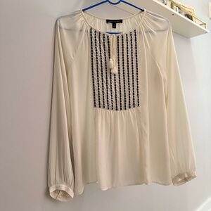 Banana Republic Cream and Black Pleated Blouse with Bib Collar